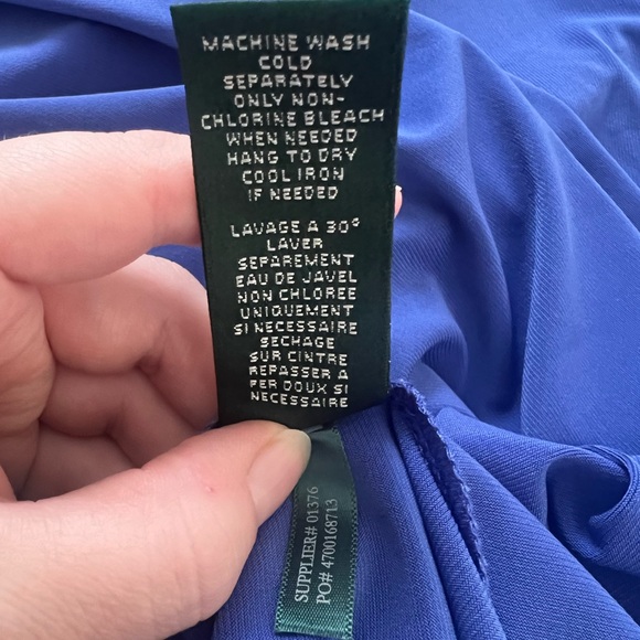 Lauren Ralph Lauren Blue Draped Women's Cocktail Party Dress Size 6 Elbow length - Picture 5 of 9